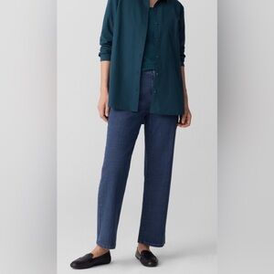 Eileen Fisher Jeans Womens 8 Blue Straight Leg Cotton Stretch Medium Wash Denim